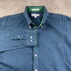 Paul Fredrick Mens 17.5 Button Down Shirt Navy Green Stripe Long Sleeve Casual